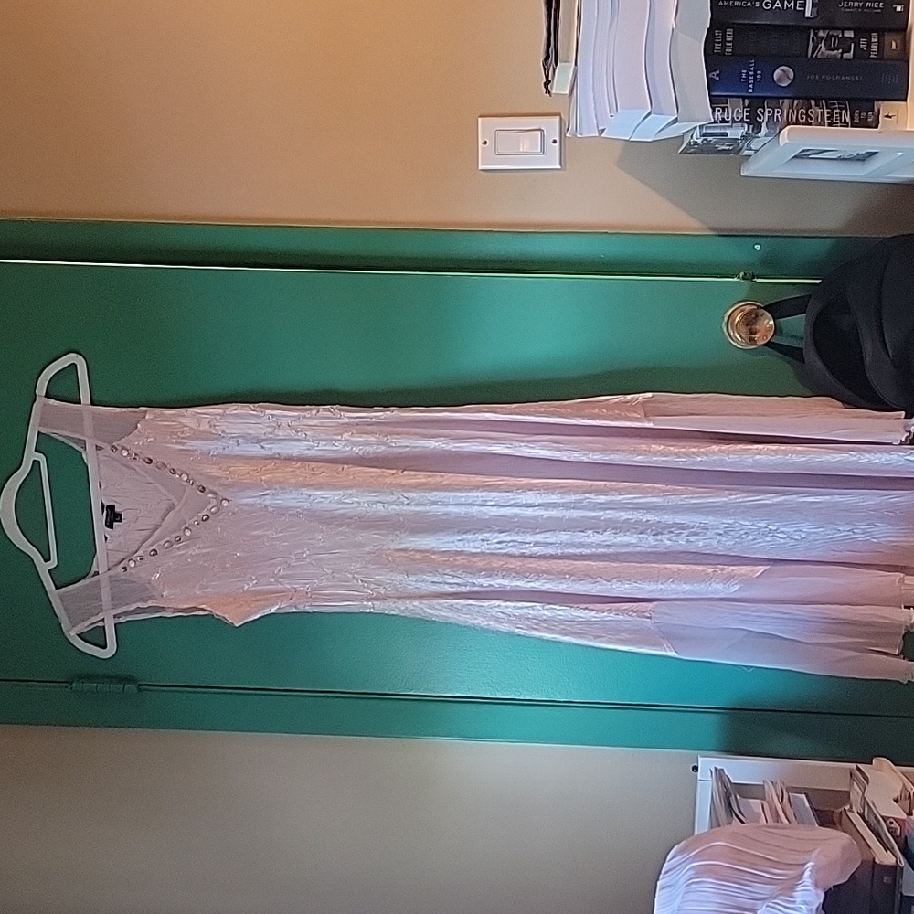 Komarov 2pc Hanky Hem Midi Dress Draped Jacket Size L Pink Beaded Neck Charmeuse